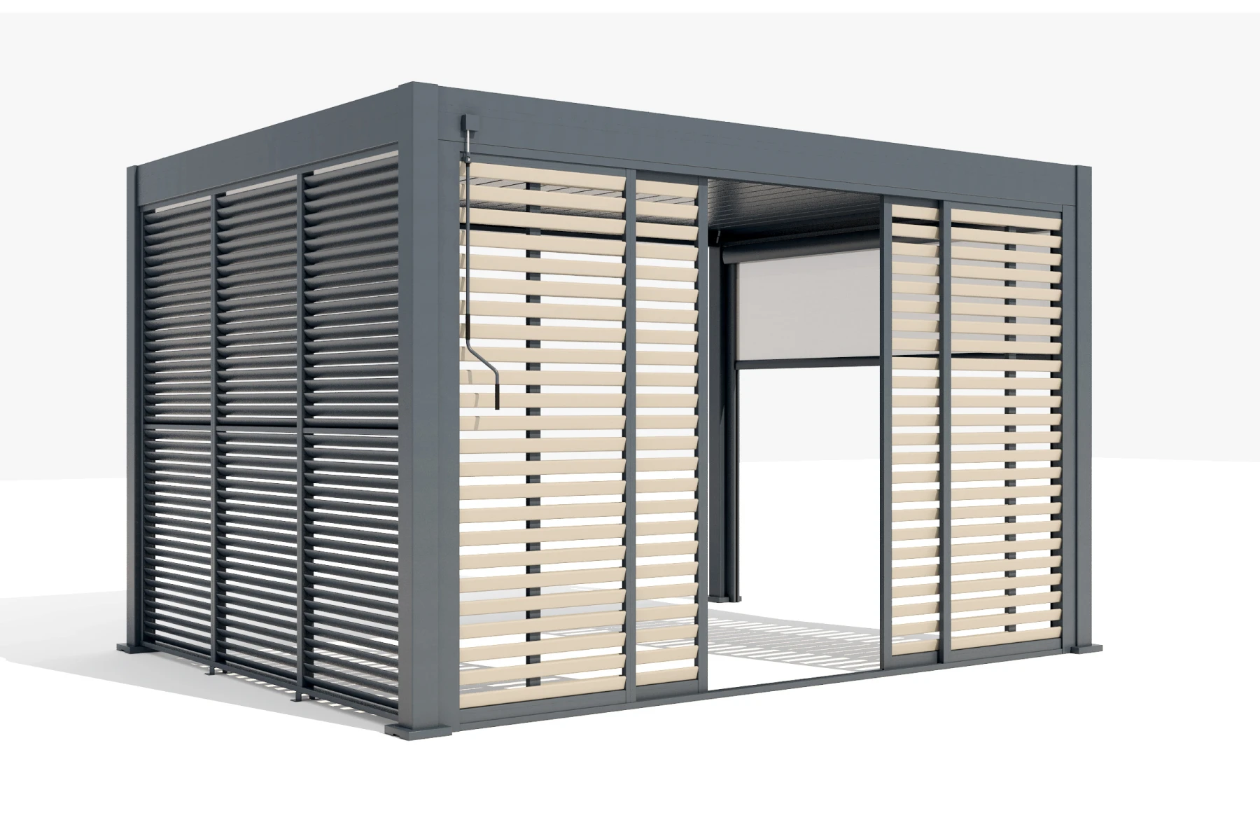 Paravan Culisant cu Jaluzele Fixe pentru Pergola, 3000x2500mm, Dimensiuni Panou 2688x2288mm, Culoare Bej - imagine 2