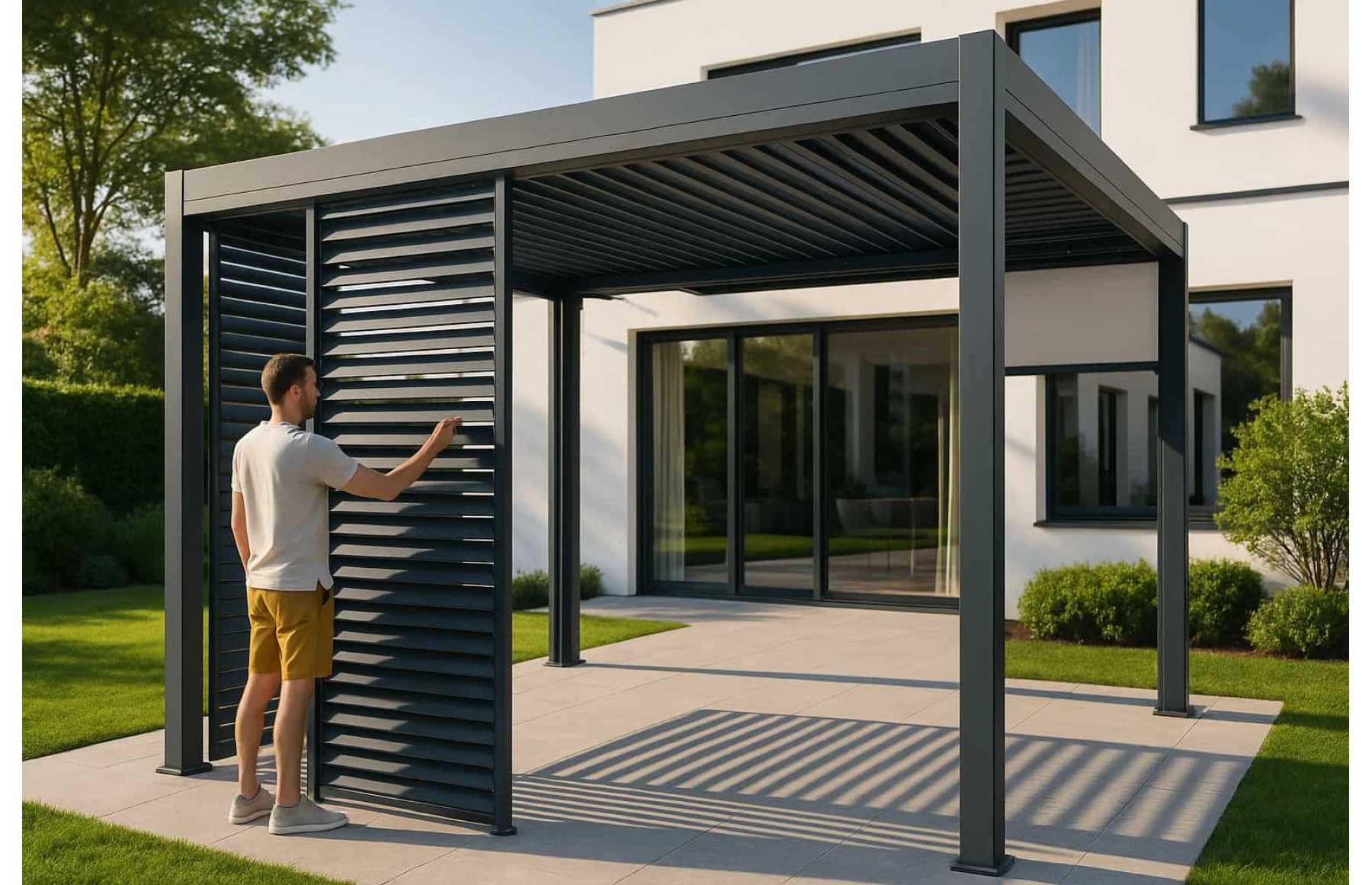 Paravan din Jaluzele Ajustabile Manual pentru Pergola, 2500mm Inaltime, 1230x2285mm, Structura GRI RAL 7016 - imagine 6