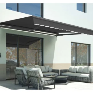 Marchiza/Copertina retractabila manuala cu brat articulat 3x2,5 m poliester dungi, aluminiu