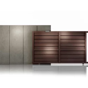 Poarta culisanta din aluminiu, prefabricata, model Baldur, 3000x1800mm, maro