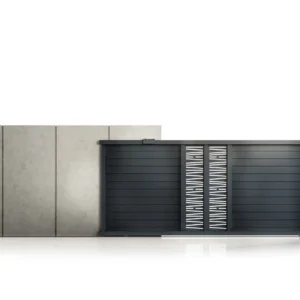 Poarta culisanta glisanta metalica din aluminiu, prefabricata, gri antracit, model Poseidon, 3000x1800mm
