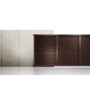 Poarta culisanta glisanta metalica din aluminiu, prefabricata, model Jaluzea Suprem, maro 3000x1800mm