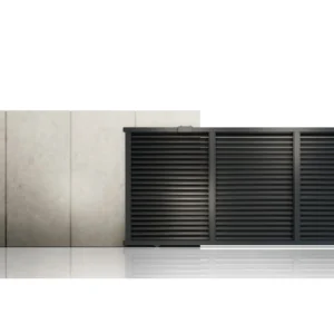 Poarta culisanta glisanta metalica din aluminiu, prefabricata, gri antracit, model Jaluzea Suprem, 4000x1800mm