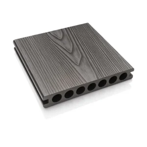Placă Deck 3D Gri din WPC 150x23mm, L 3800mm, Structura cu Gol Rotund pentru Rezistenta Sporita